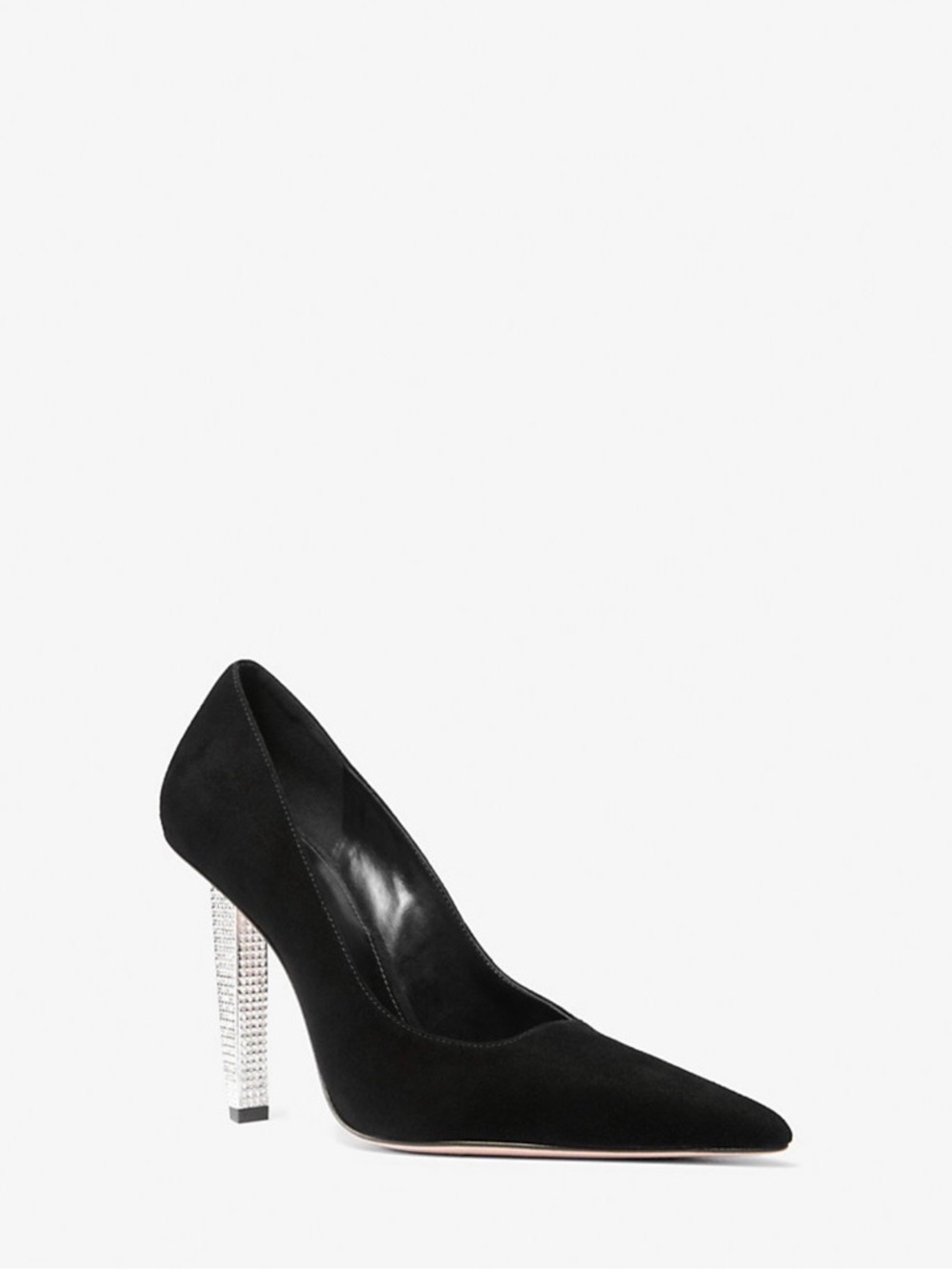 Michael Kors Black Halle Suede Pointed Toe Pump with Crystal Embellished Heel